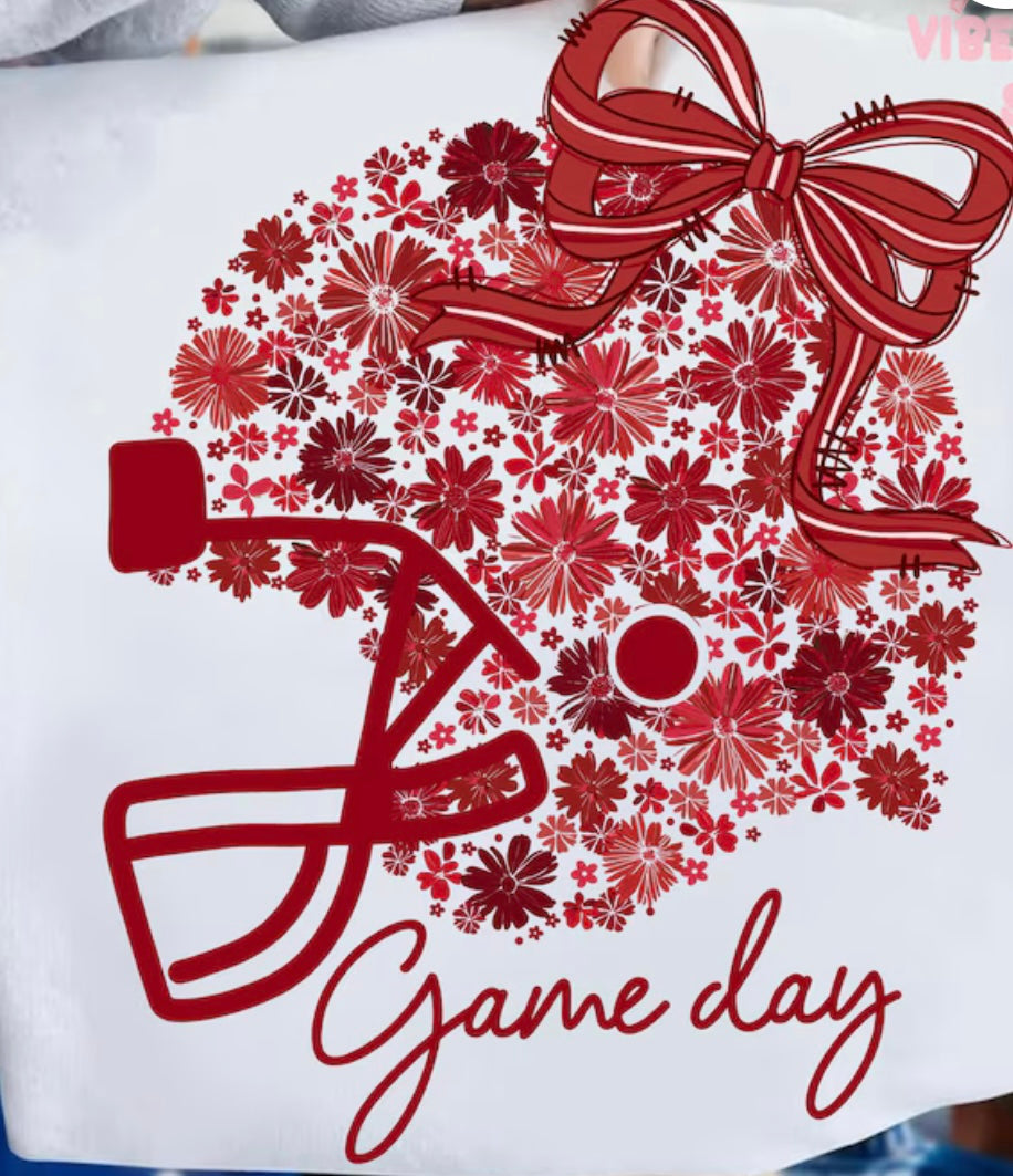 Red Floral Football Helmet T-Shirt