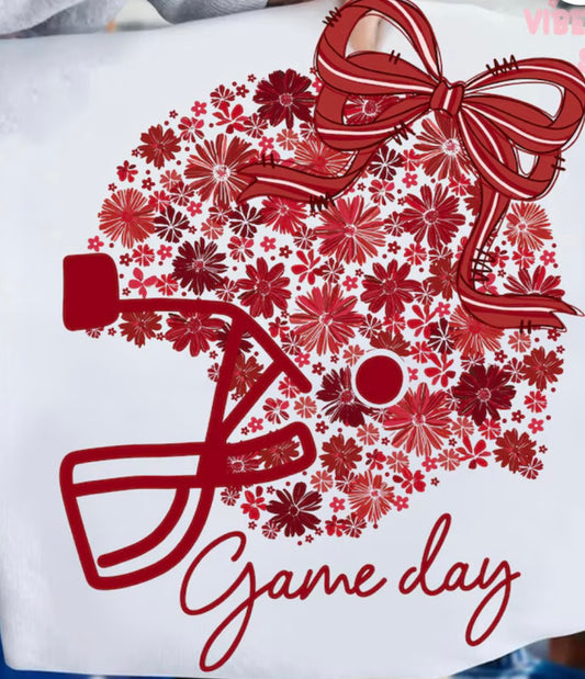 Red Floral Football Helmet T-Shirt